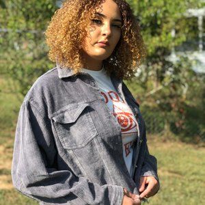 Gray Corduroy Jacket pockets and fringe Medium